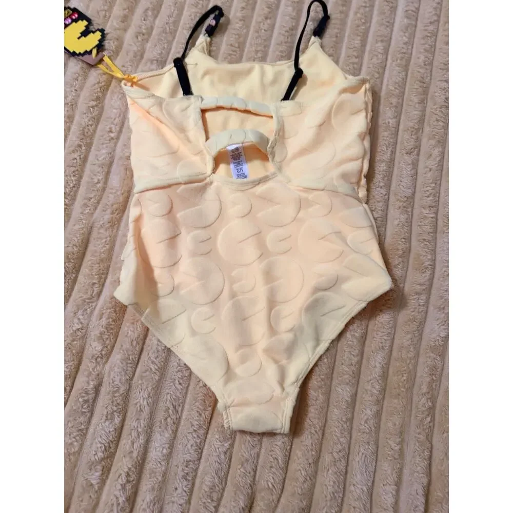 NEW Justice Girls Terry Pacman One-Piece, Yellow Embossed Sizes Large 12/14
